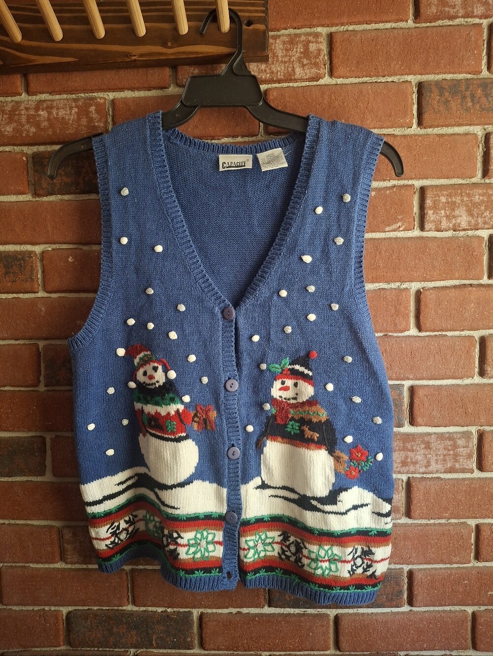 Vintage Blue Snowman Knit Holiday Vest
